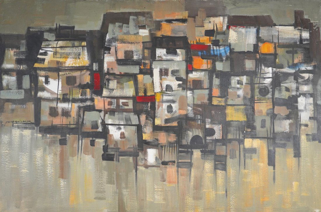 Architectural Abstract Painting on Canvas by Paco Gorospe (1939-2002) (1 of 5)