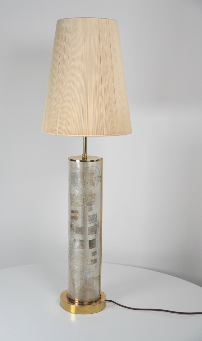 Zahara Schatz (1916-1999) Plexiglas w/ Infused Metal Table Lamp: Late 1940s era table lamp by Zahara Schatz (1916-1999) created of plexiglas infused with metal objects and brass fittings, body size is 19 inches H and a 6.25 inch diameter for the base, the adjustabl