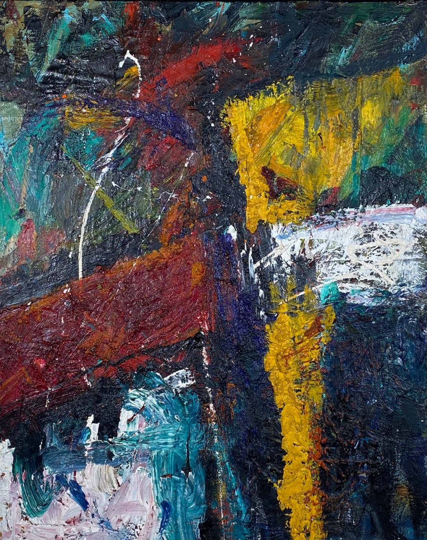1950s Style Bay Area Abstract Expressionist Painting with Thick Textural Paint (1 of 8)