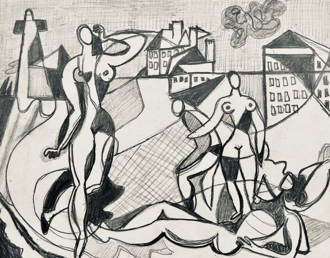 New York Artist Joseph L. Cain Graphite on Paper Abstract (1 of 3)