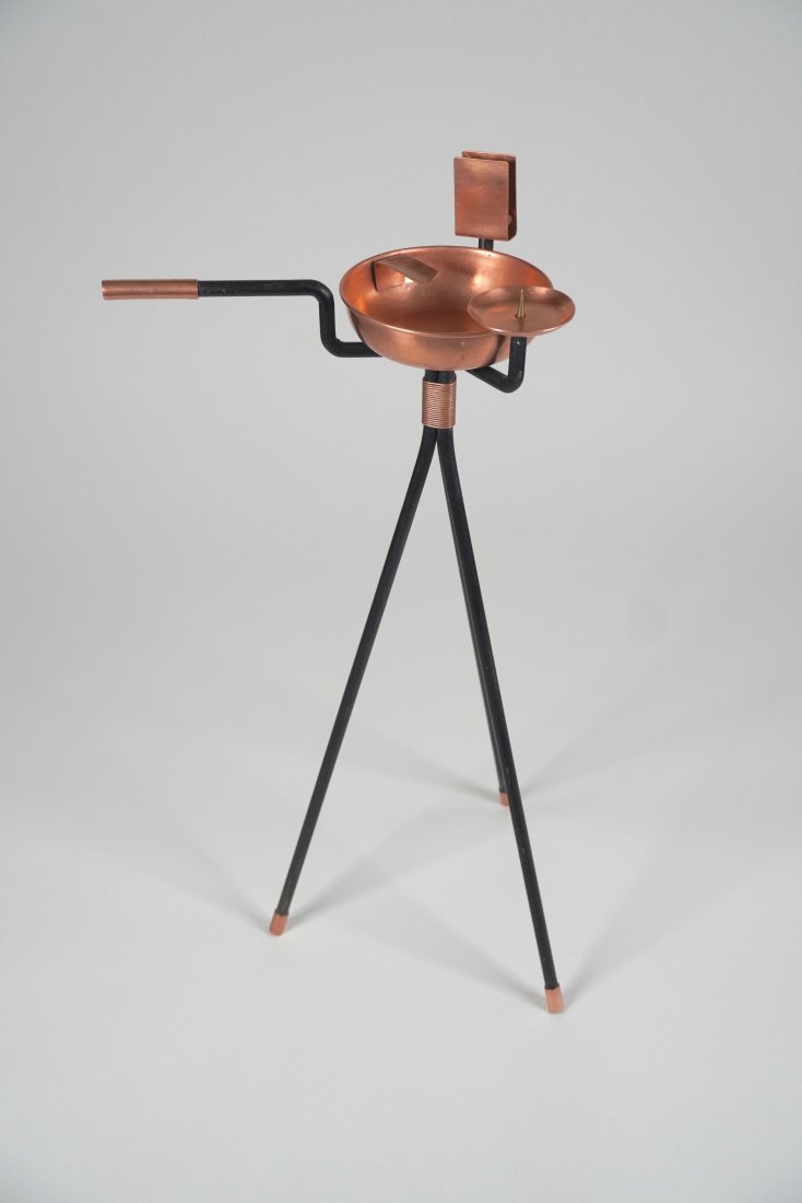 Unusual Vintage Floor Cigar Ashtray, Candle Holder, Match Box Holder Copper Iron (1 of 3)