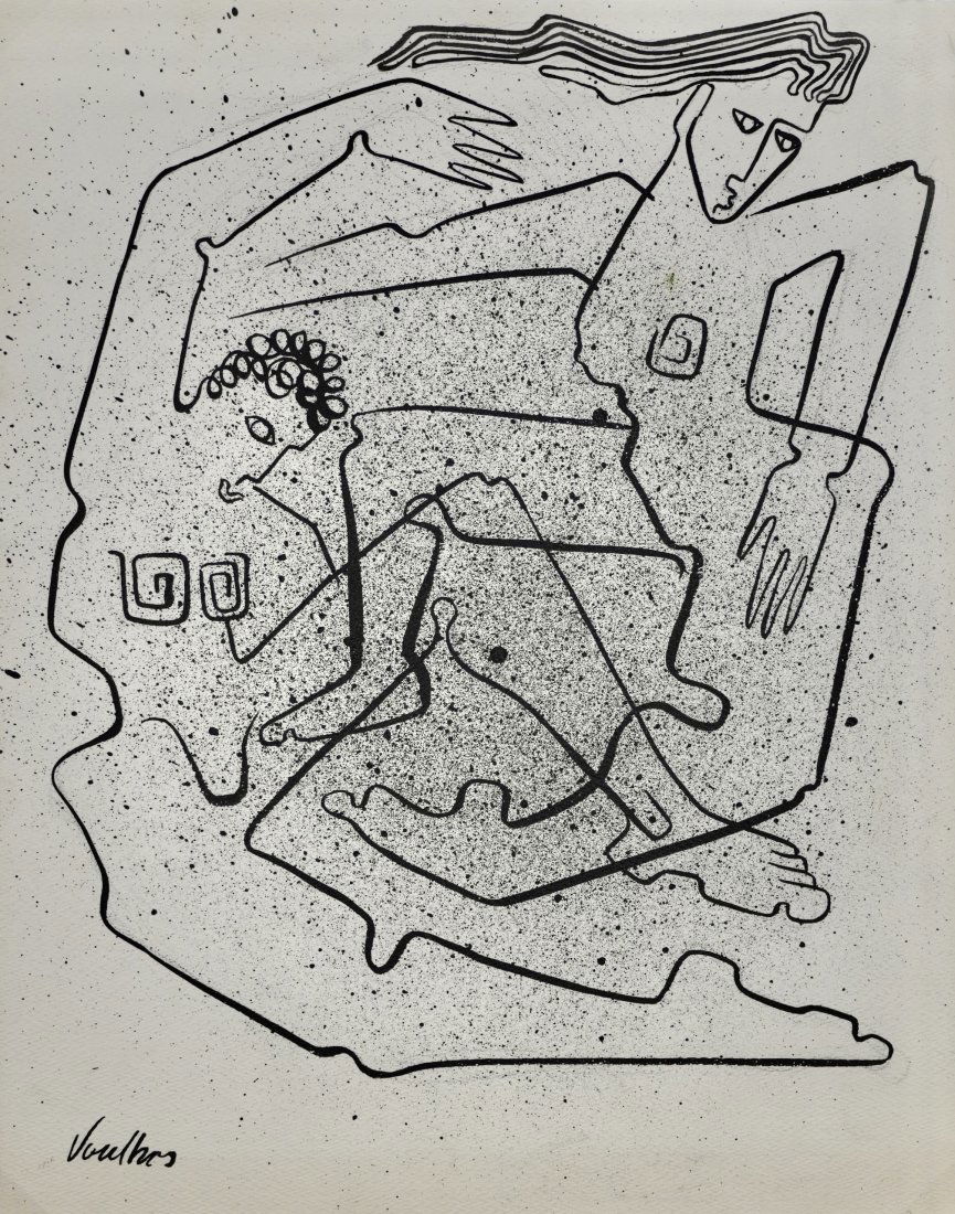 Rare & Early Abstract Figurative Ink Drawing by Ceramic Artist Peter Voulkos (1 of 5)