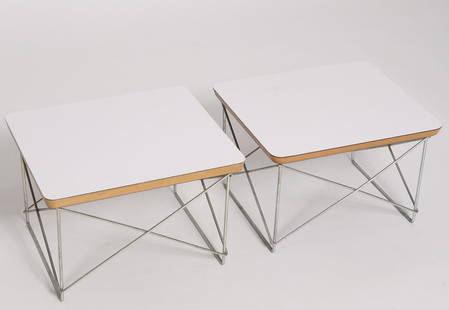 Pair of Charles and Ray Eames Low Rod Tables LTR: 2 Solid core circa 1960s LTR's with Herman Miller medallions on the underside of each, 10" H x 15.5" W x 13.5" D.