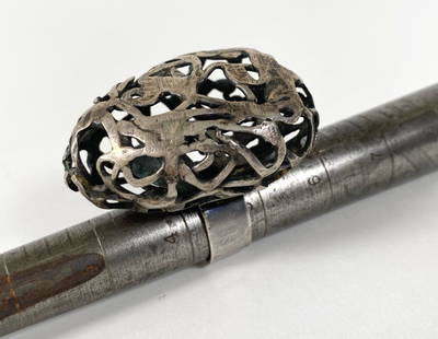 Pal Kepenyes Silver Rattle Dome Ring with Stones: Ring by Pal size 5, not signed, purchased directly from the artist in the 1960s buy the original owners, 1.75" W x 1.25" D x .75" H.