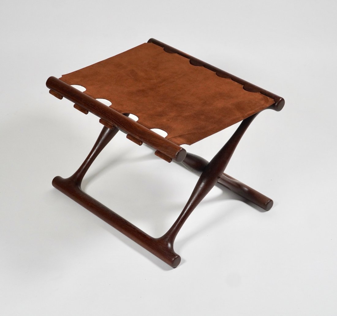 Rare Woods African Wenge and Suede Poul Hundevad Folding Stool PH43 of Denmark (1 of 3)