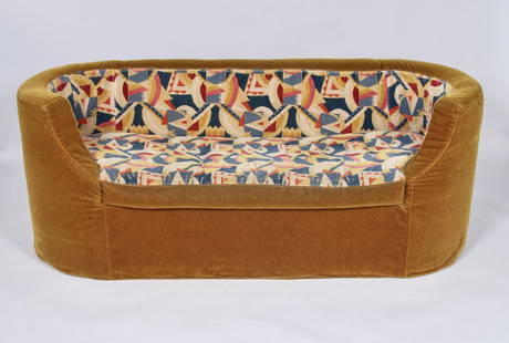 Pierre Chareau Design (1883-1950) MP169 Sofa w/ Walter Gropius Fabric: Purchased by the owner in 1988 at Marzot & Co. in Milan, Italy with mohair and Walter Gropius designed fabric. The original sofa was designed in 1924 by Chareau for the film L'Inhumaine by Marcel L'He