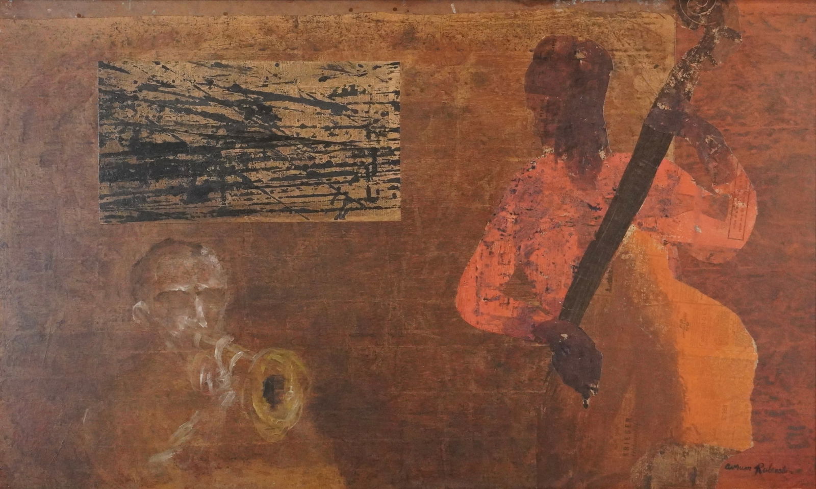 Avrum Rubenstein " Jazz Scene" Mixed media abstract Beatnik Art 1960 (1 of 9)