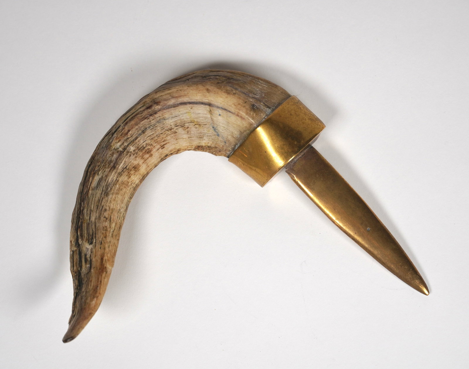 Horn & Brass Letter Opener in the manner of Aubock: Unmarked, brass and horn, 6.5" L x 6.25" H