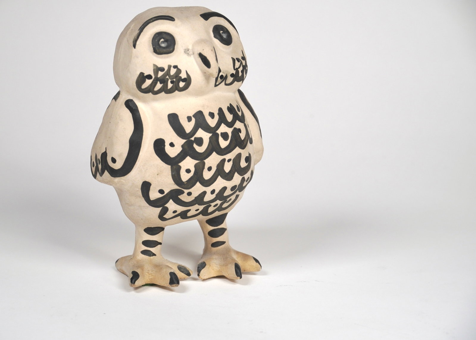 Ceramic Owl Sculpture by Freeman Lederman, Japan 1950s: Ceramic sculpture with glaze, 6.5" H x 4.25" W x 4.75" D, unmarked, paper label absent.