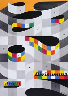 Herbert Bayer for Olivetti / Divisumma 1953 Poster Japanese re issue by Toppan Printing 1994: 1994 re issue by Toppan Printing of Japan of a 1953 poster by Herbert Bayer for Olivetti / Divisumma business machines, Italy, 27" H x 19" W.
