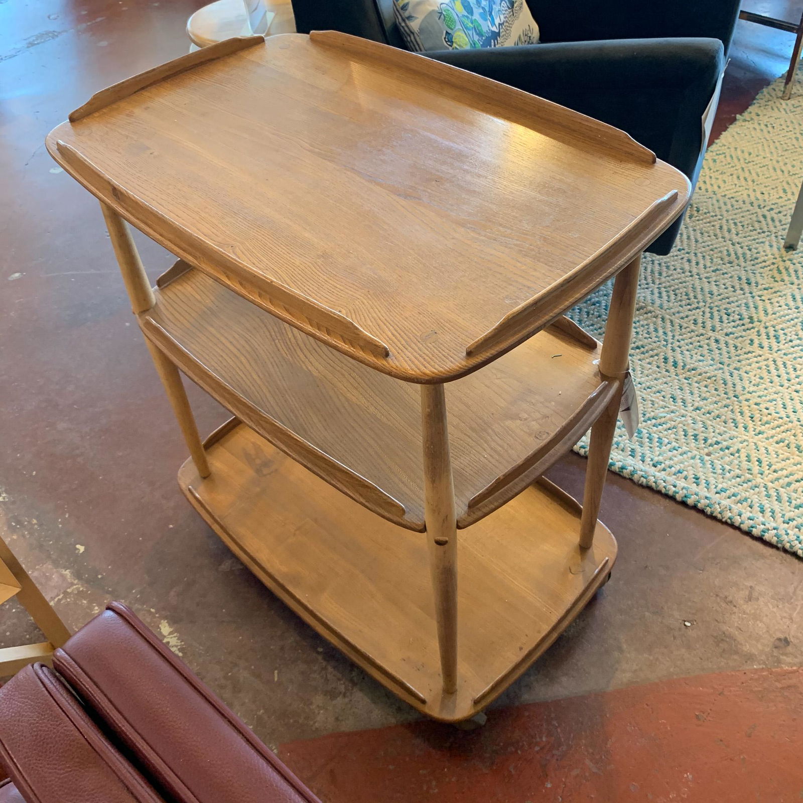 1950's Ercol Bar Cart, UK: 1950's Ercol Bar Cart, UK, by L. Ercolani 3 tier in solid Elm on wheels. All original Measures 28"x 18" x 30.5"