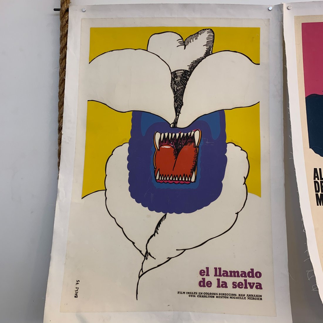 Vintage Movie Poster "el llamado de la selva", Cuba: Vintage Movie Poster "el llamado de la selva", Cuba dated 1975 by Bachs , linen backed Measures 28" x 19"