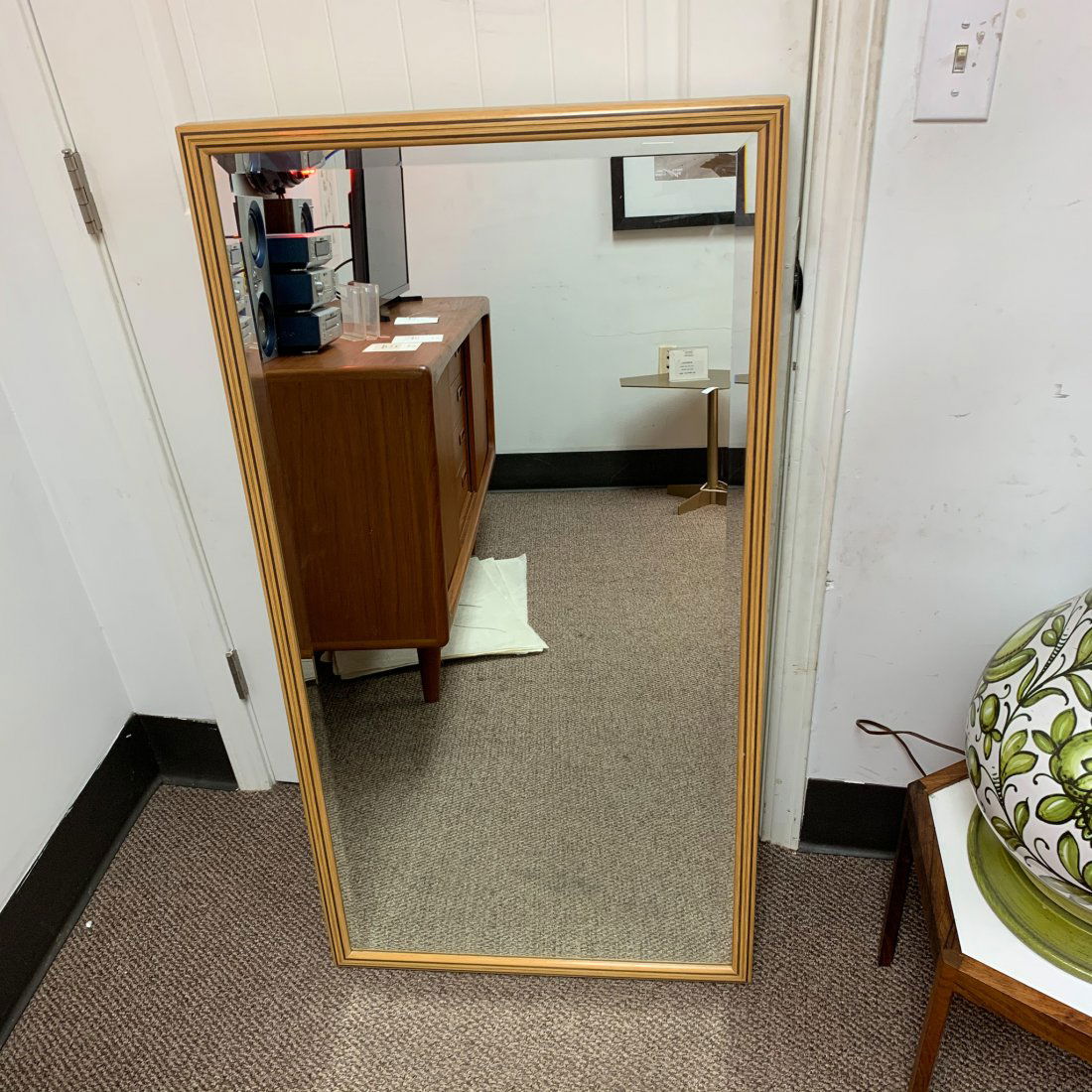 Henredon Scene II Mirror, American: Henredon Scene II Mirror, American, c. 1980 done in Olive wood, inlaid ebony and walnut trim Measures 24" x 46"