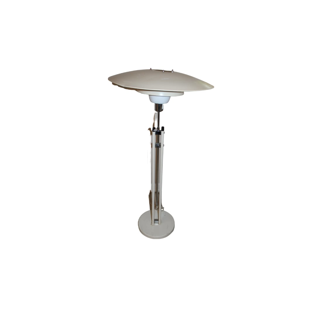 Adjustable Floor Lamp by Lyfa, Denmark: Adjustable Floor Lamp by Lyfa, Denmark Tested and works. Showing some signs of wear and could use a good cleaning. A very fun Light for just over your shoulder Measures 59" x 18" Shade