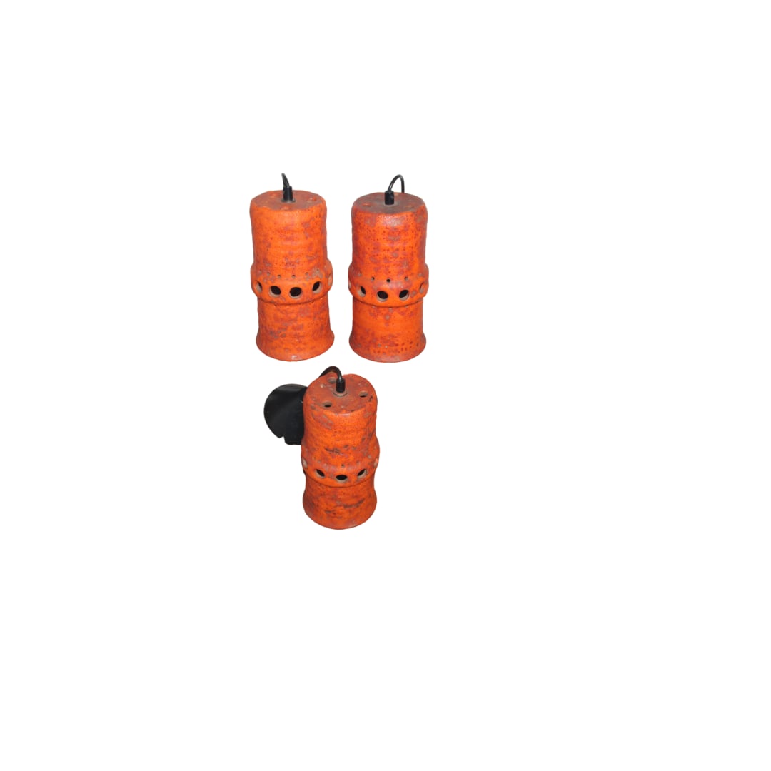 A group of 3 Ceramic Pendants, Netherlands: A group of 3 Ceramic Pendants, Netherlands This group feature 3 amazing matching pendants from the 1960s done in a matte raw finish glaze All in perfect shape All 3 measure about 9" x 5" D