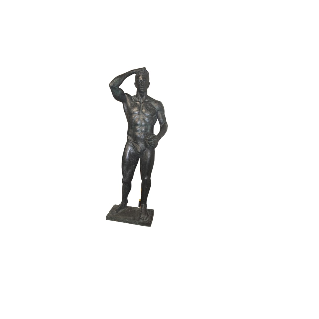 Mark Beard Bronze Statue: MARK BEARD (AKA Bruce Sargeant, American, b. 1956), bronze statue, male athlete, signed 'BRUCE SARGEANT' on bronze plinth, 83"H. Note: This artist is known for five different artistic personalities in