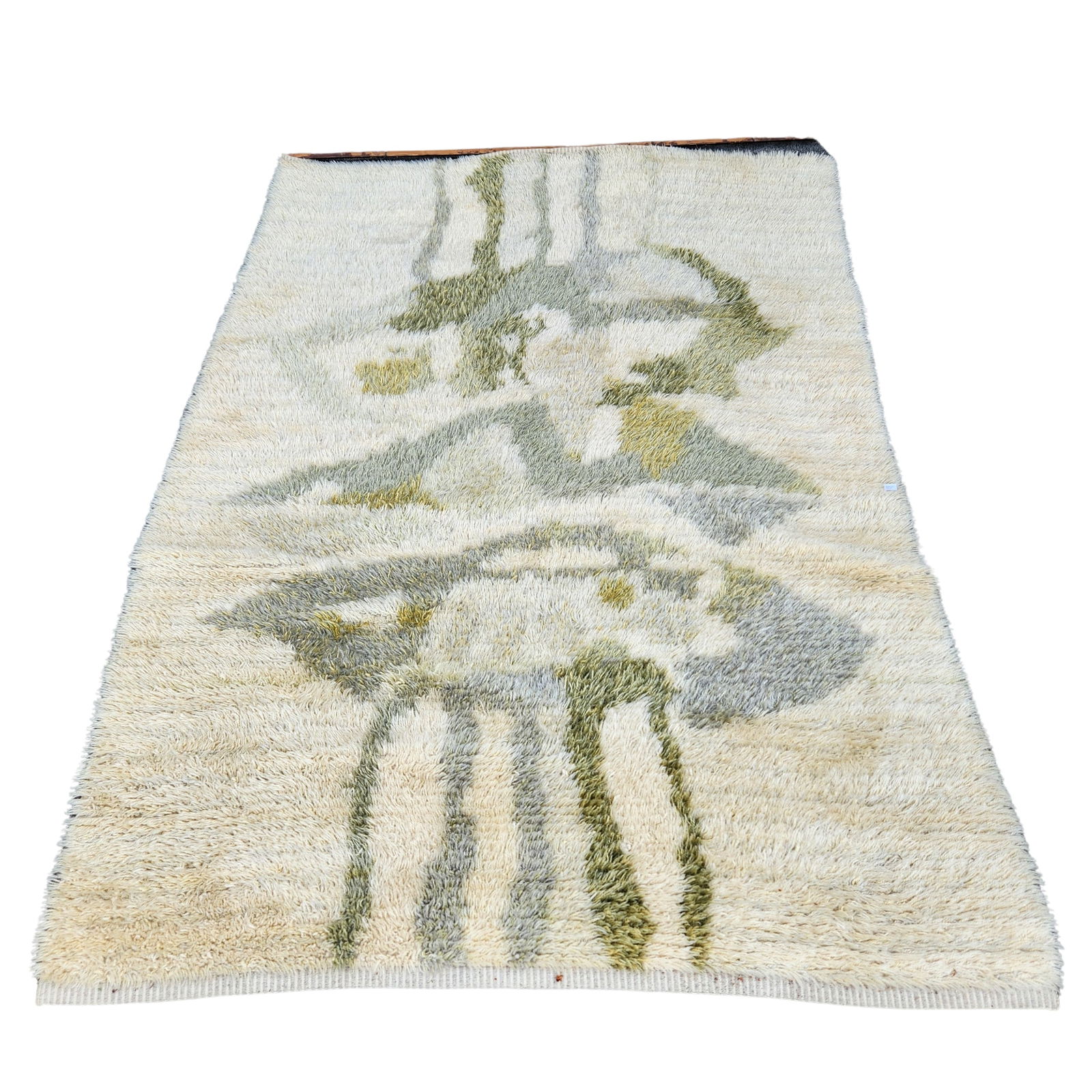 Barbro Nilsson for RYA Abstract Shag Carpet, Sweden: Barbro Nilsson for RYA Abstract Shag Carpet, Sweden In a blend of warm colors showing a sun over tress is in great condition Shag is in great shape. Measures 69" x 43" x 2"