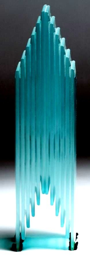 BILSKY / Tower / signed Glass Sculpture: Original sculpture of a layered tower made of glass with a 10.75 inch height by American sculptor Jeph Bilsky (1962-2013). Signature etched in glass. Private collector acquisition.