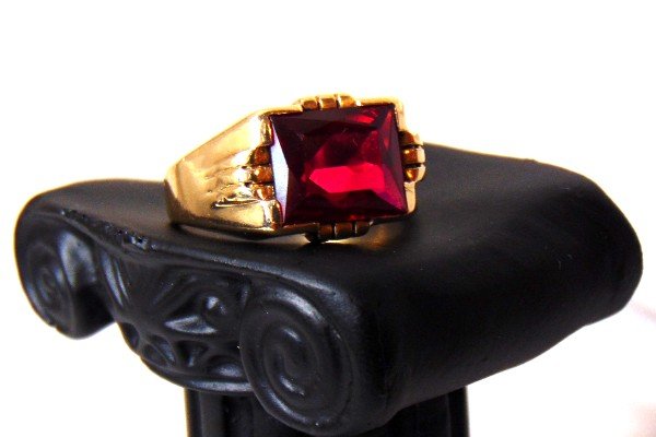 Ruby Ring: Men's Genuine Ruby Ring / Collection: Luxury Collection / Lab-created Red Ruby / 10k Gold / Size: 11 / Condition: Estate / *Estate jewelry pieces come with no guarantee of authenticity of gemstones.