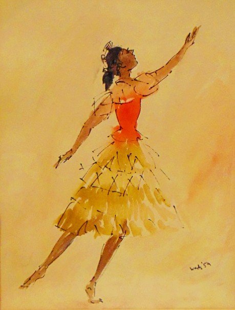 Ray (1927-2011): Flamenco Dancer - Original Painting: Wade Ray (1927 - 2011) / USA / Hand Signed and Dated / Original Gauche on Paper / 14 x 12 inches / Provenance: Private Collector
