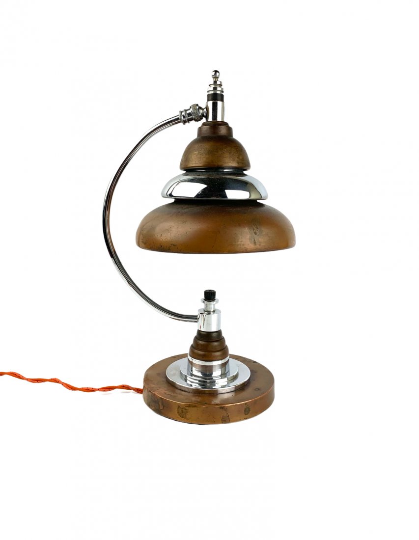 American Art Deco Copper & Chrome Markel Lamp (1 of 6)