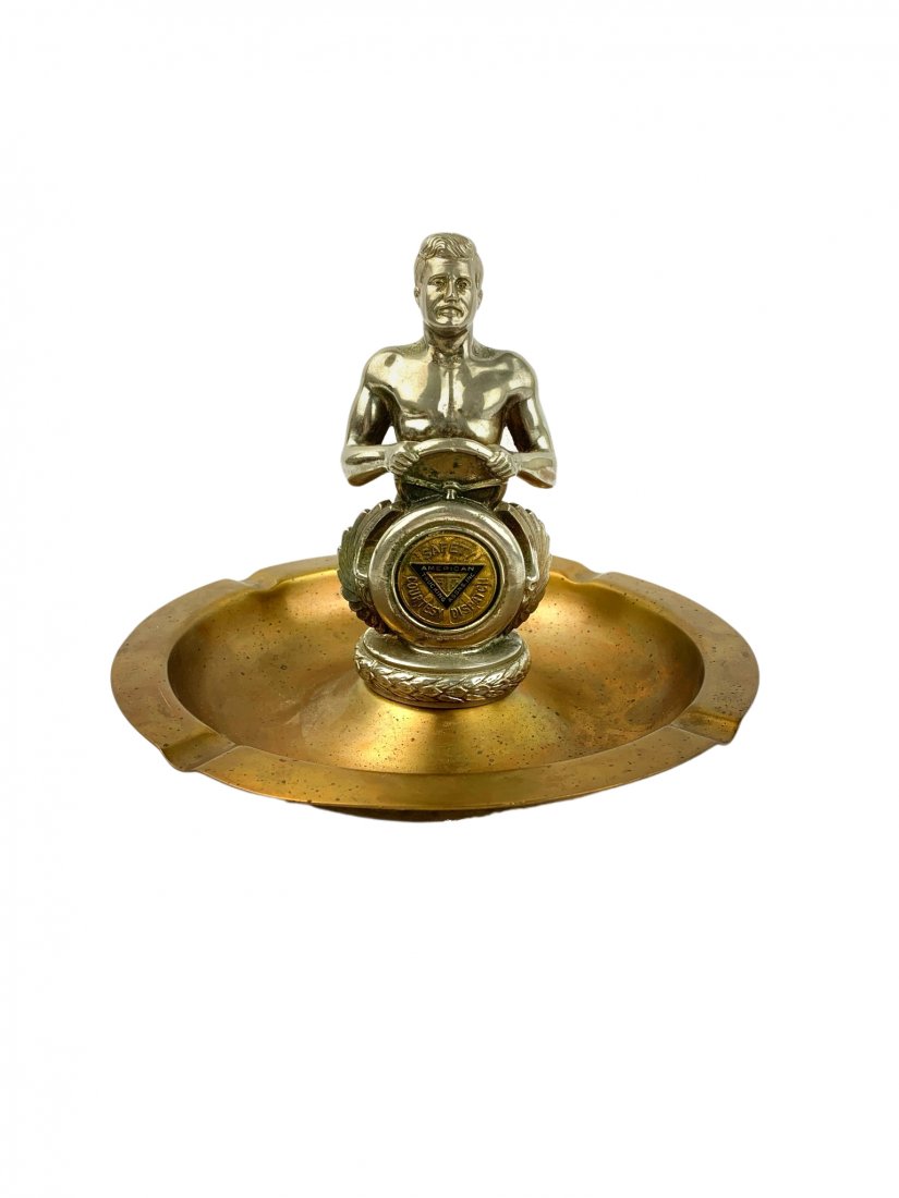 Vtg. American Trucking Association Safe Driver Ashtray: Unique rare American Trucking Association safe driver ashtray award in brass and silver tone metal. Appears to be from the 1950's or earlier. Measures at 7" tall x 8" diameter.