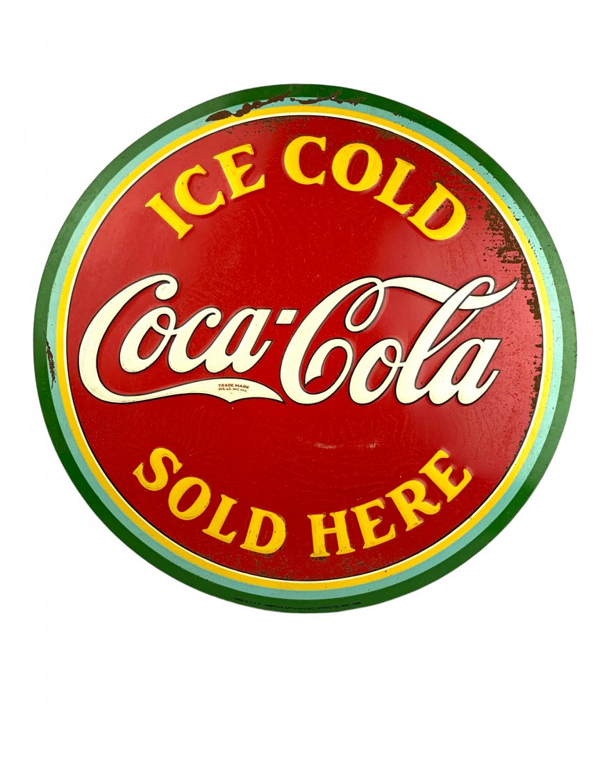 1930's Coca-Cola Coke Green Stripe Embossed Sign (1 of 6)