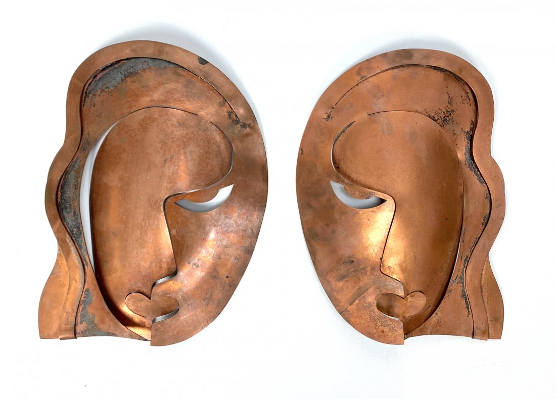 Rebajes Modernist Art Deco Copper Wall Mask Sculptures (1 of 7)