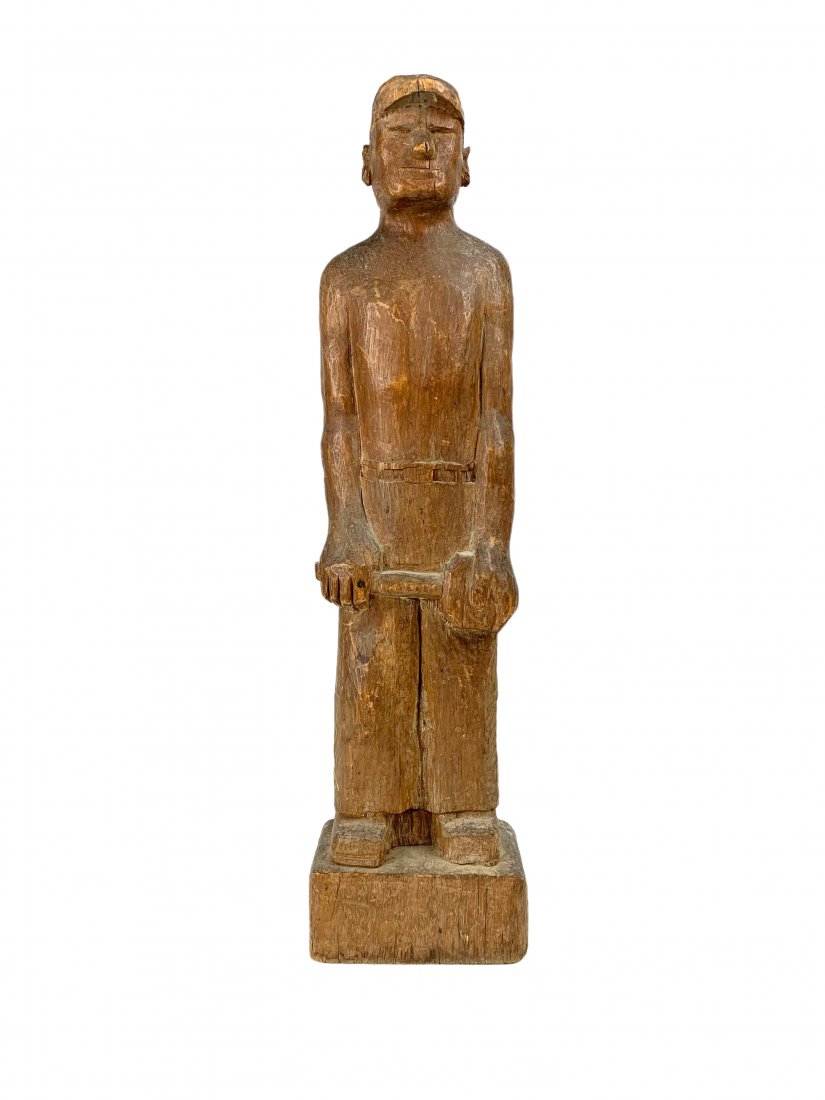 Wood Carved Industrial WPA Folk Art Worker Sculpture (1 of 9)