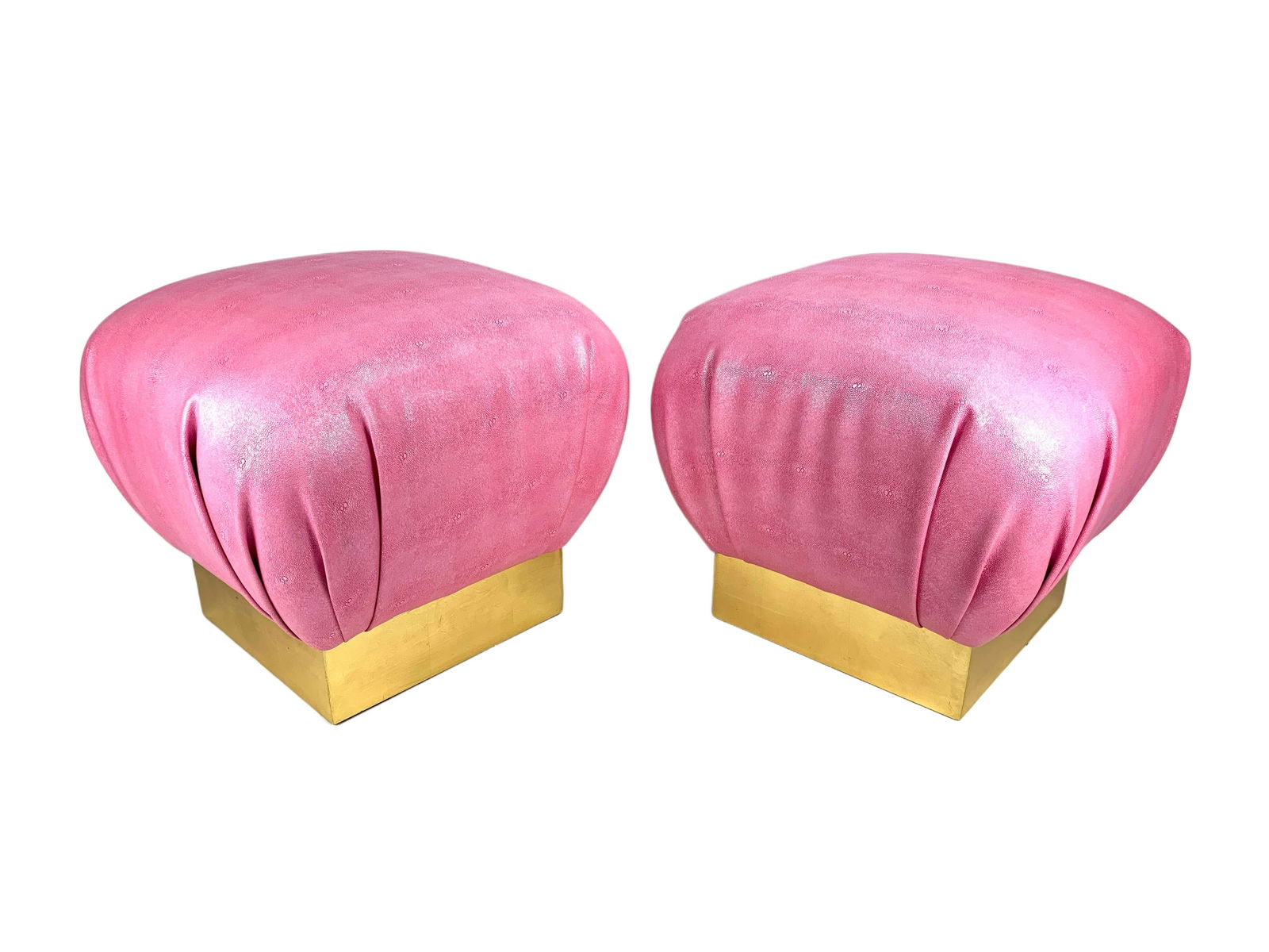 Karl Springer Style Faux Shagreen Pouf Pair (1 of 8)