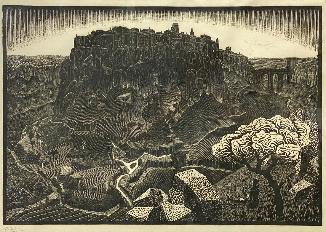M.C. Escher 1925 Italian Period Signed Woodcut (1 of 13)