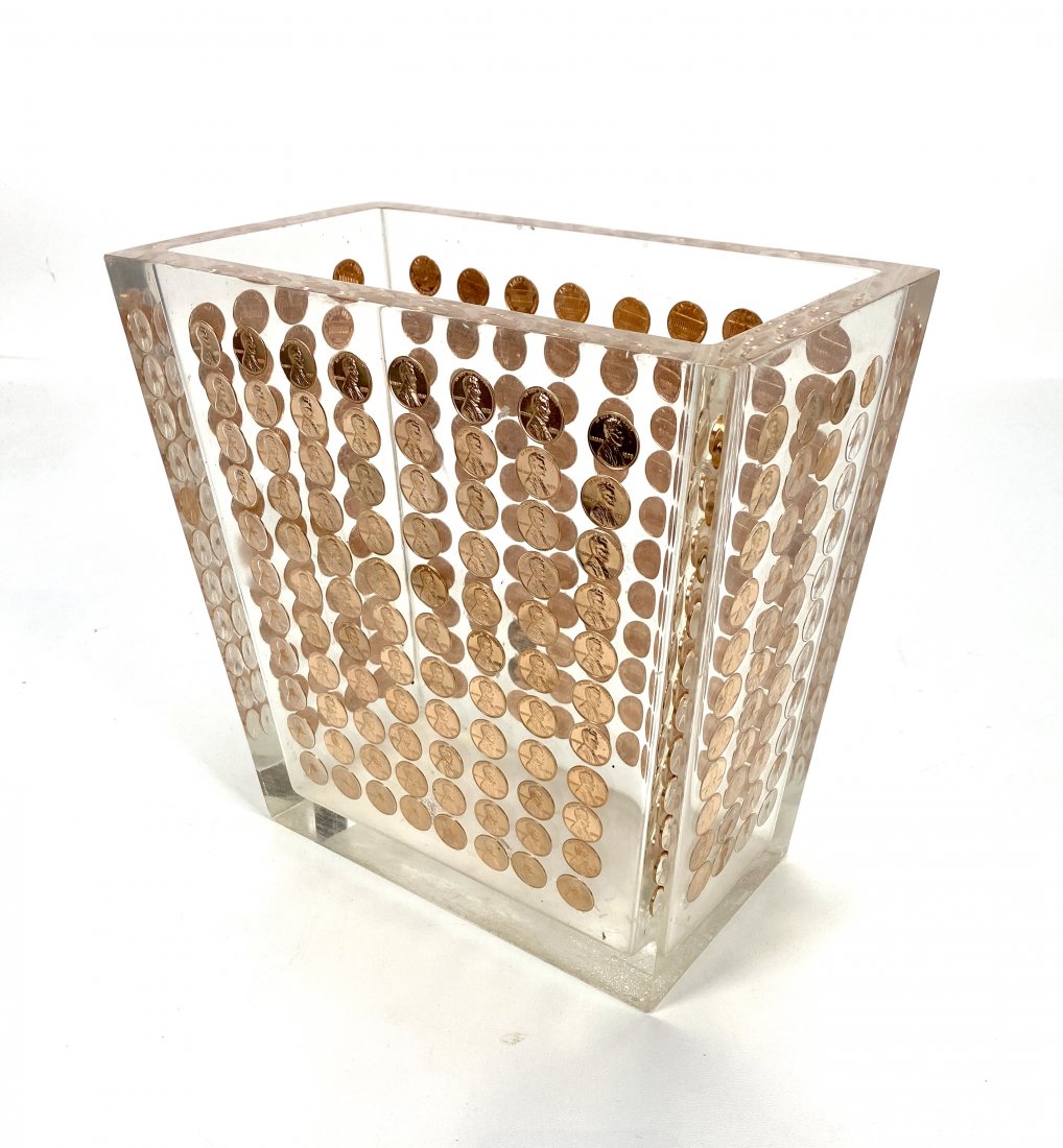Vintage Thick Lucite Penny Wastebasket (1 of 9)