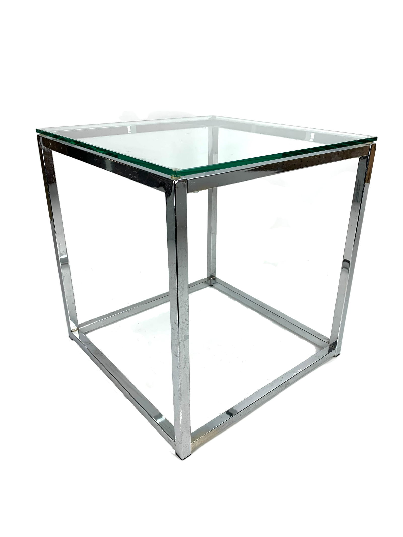 Milo Baughman Style Stainless Cube Side Table (1 of 6)