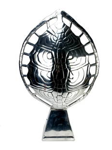 Arthur Court Large Aluminum Turtle Shell Lamp: Attributed to Arthur Court. Large aluminum decorative lamp in the shape of a turtle shell. Measures 31 3/4" tall x 21" wide x 7" deep.