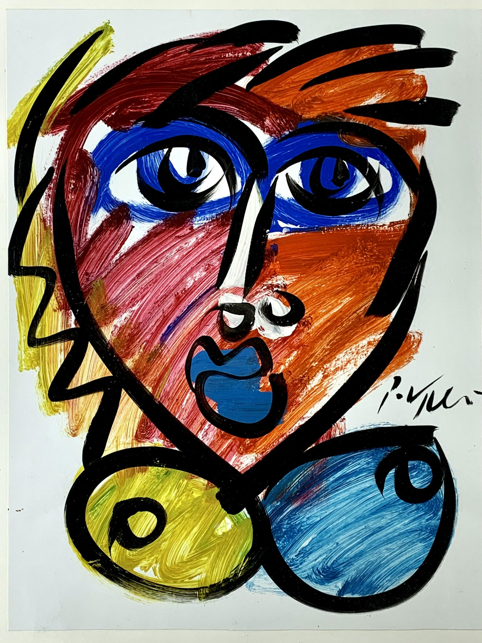 Peter Keil Nude Art Bust Painting on Paper: Vintage nude art abstract female form portrait by Peter Keil. Signed lower left with certificate on backside. Acquired directly from the Keil studio by way of family member. Measures 24 14" x 28 1/4"