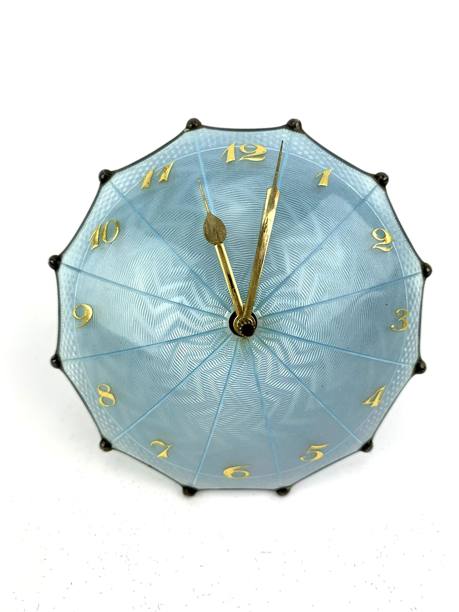 Rare French 935 Silver Guilloche Enamel Umbrella Clock (1 of 10)