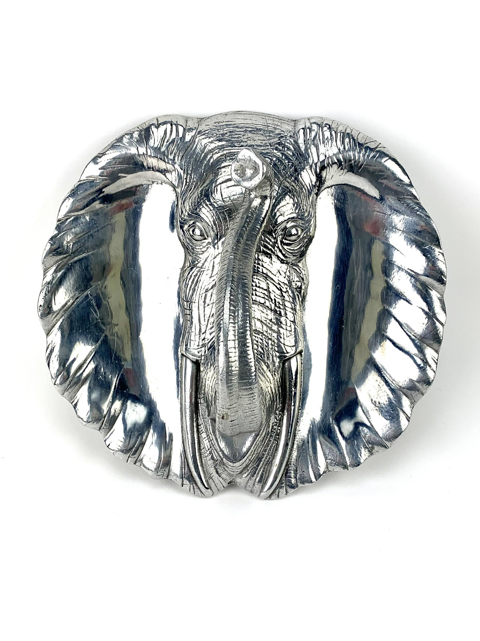 Arthur Court Aluminum Elephant Centerpiece Tray: 1987 signed Arthur Court cast aluminum Elephant Safari centerpiece tray. Measures 11" x 11 5/8"x 4 3/8". Trunk is the handle.