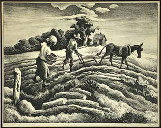 Thomas Hart Benton Pencil Signed Litho 'Spring Plowing'