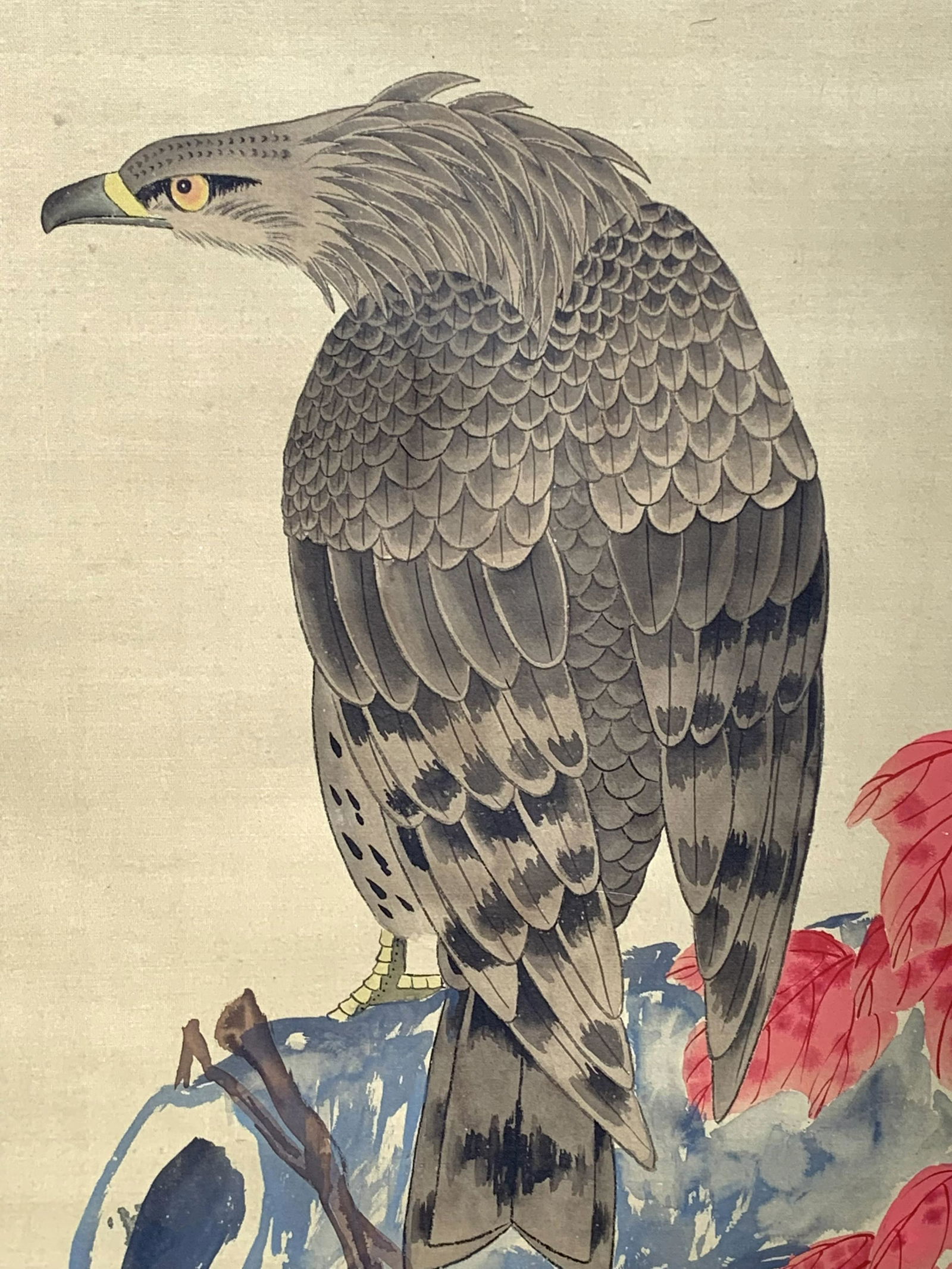 Large Antique Japanese Scroll Painting Bird Hawk (1 of 6)