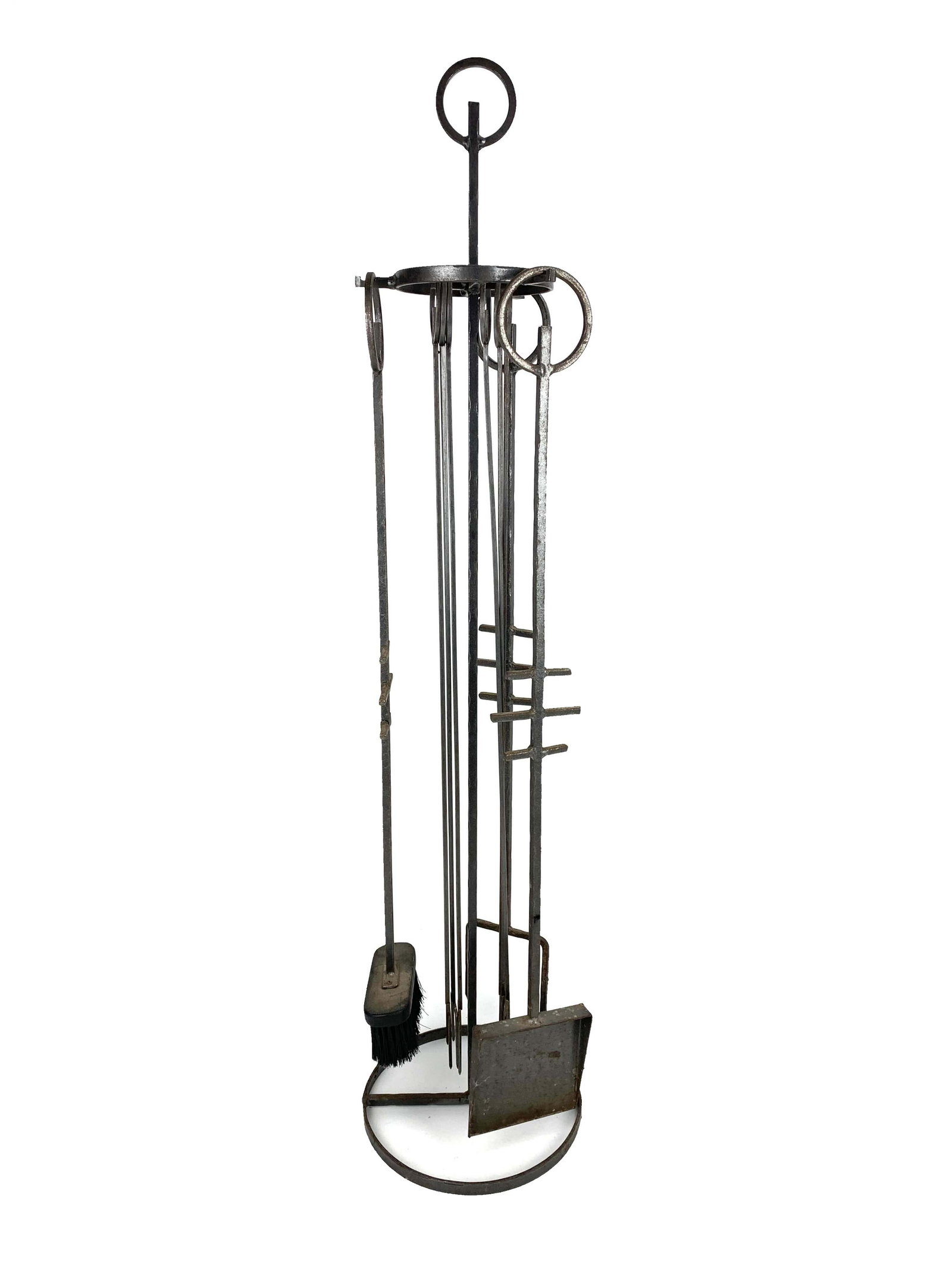 Eric Hoglund Fish Bone Fireplace tools MCM: Mid Century made in Sweden fireplace tools attributed to Eric Hoglund. Includes a shovel, poker, broom and 6 roasting forks. Measures 36 1/2" tall with a 8 1/2" diameter base and about 28" tools.