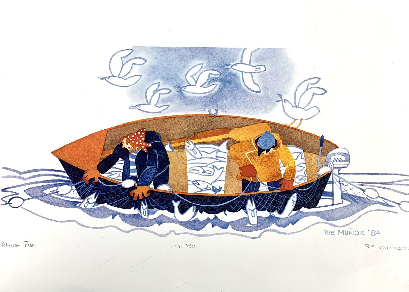 Rie Munoz "Picking Fish" Signed Lithograph (1 of 7)