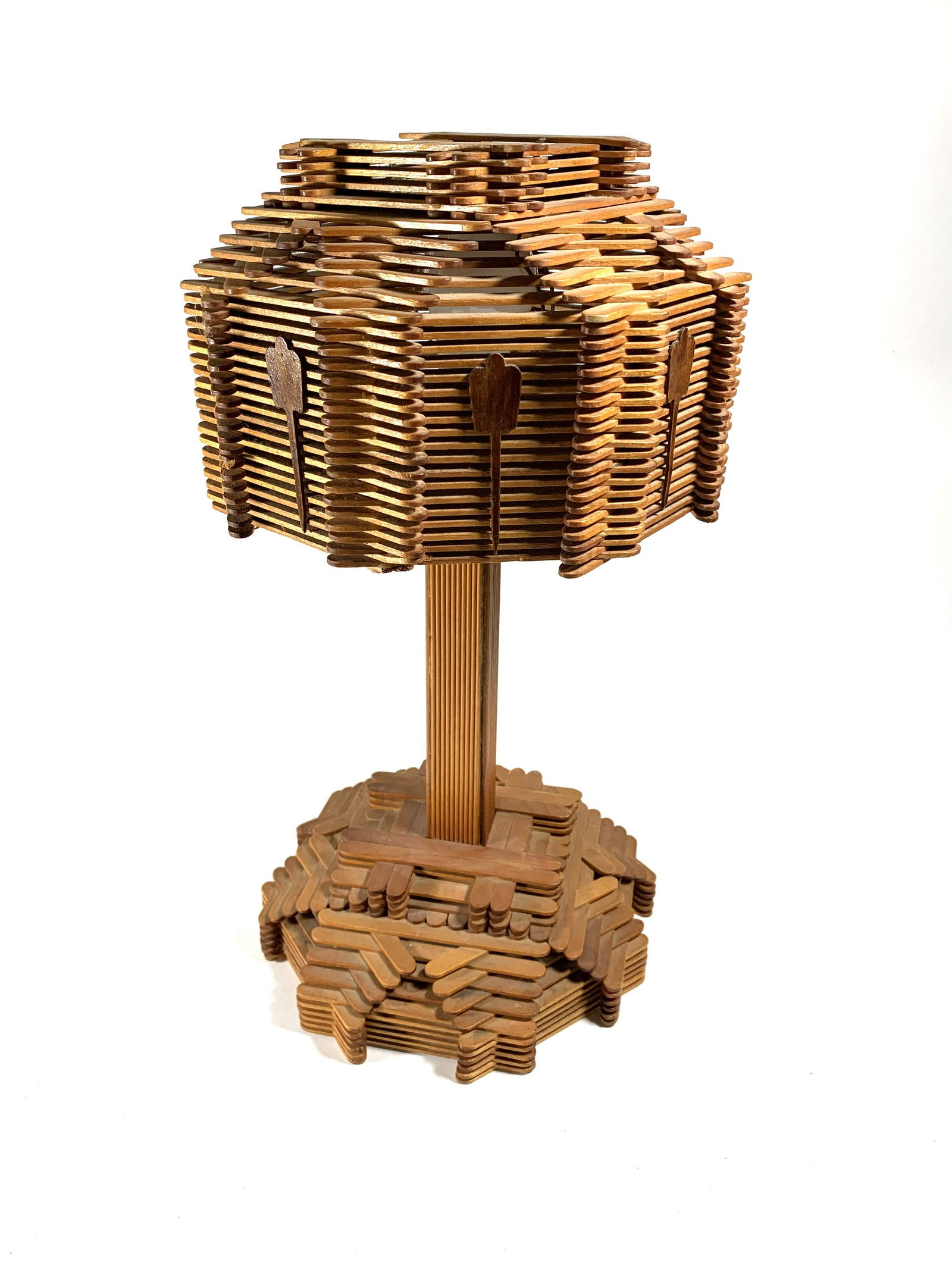 Vintage Popsicle Stick Folk Art Lamp (1 of 5)