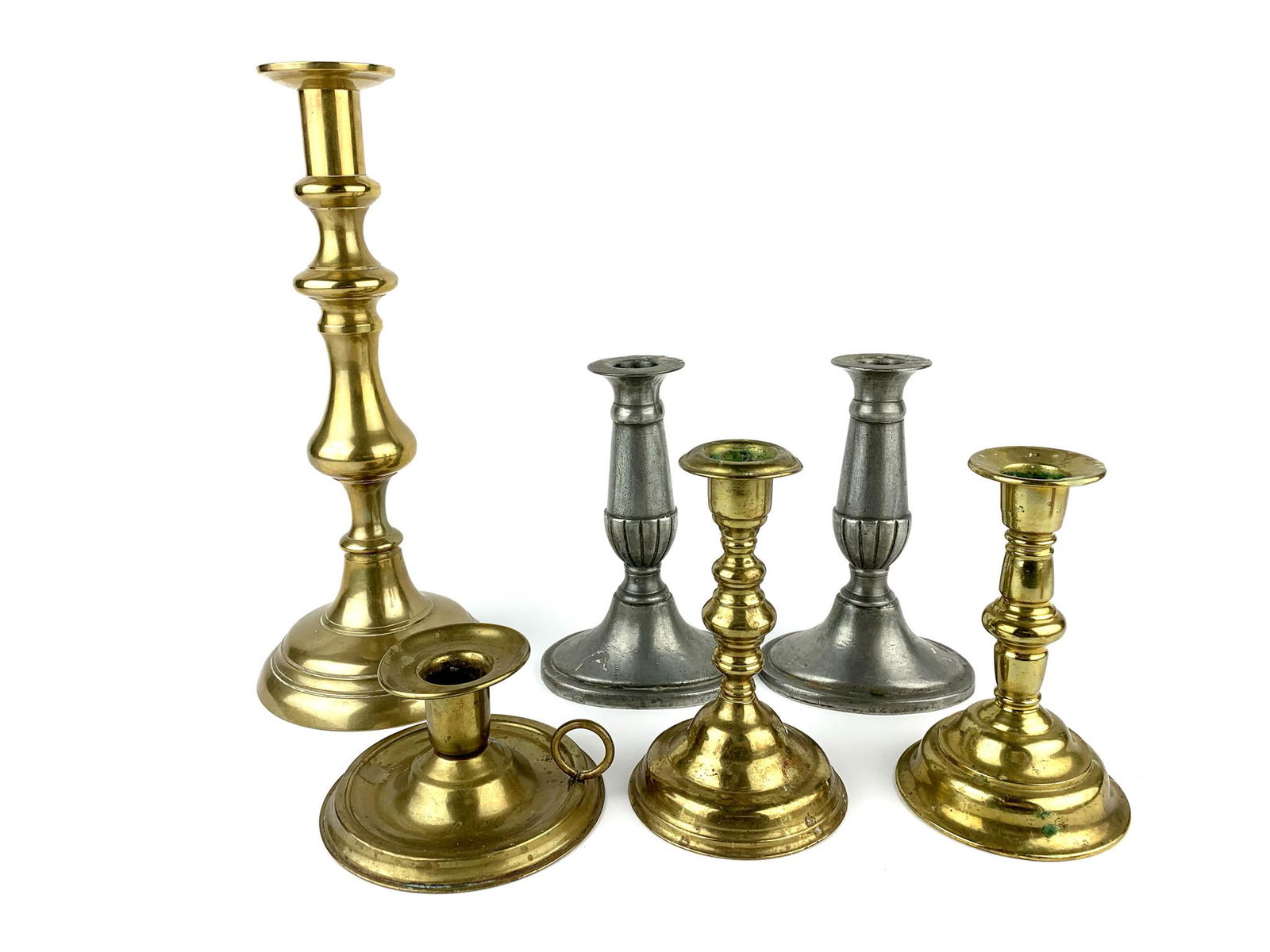 Antique Brass & Pewter Candlestick Group (1 of 6)