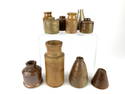 10 Antique Primitive Stoneware Crock Inkwells