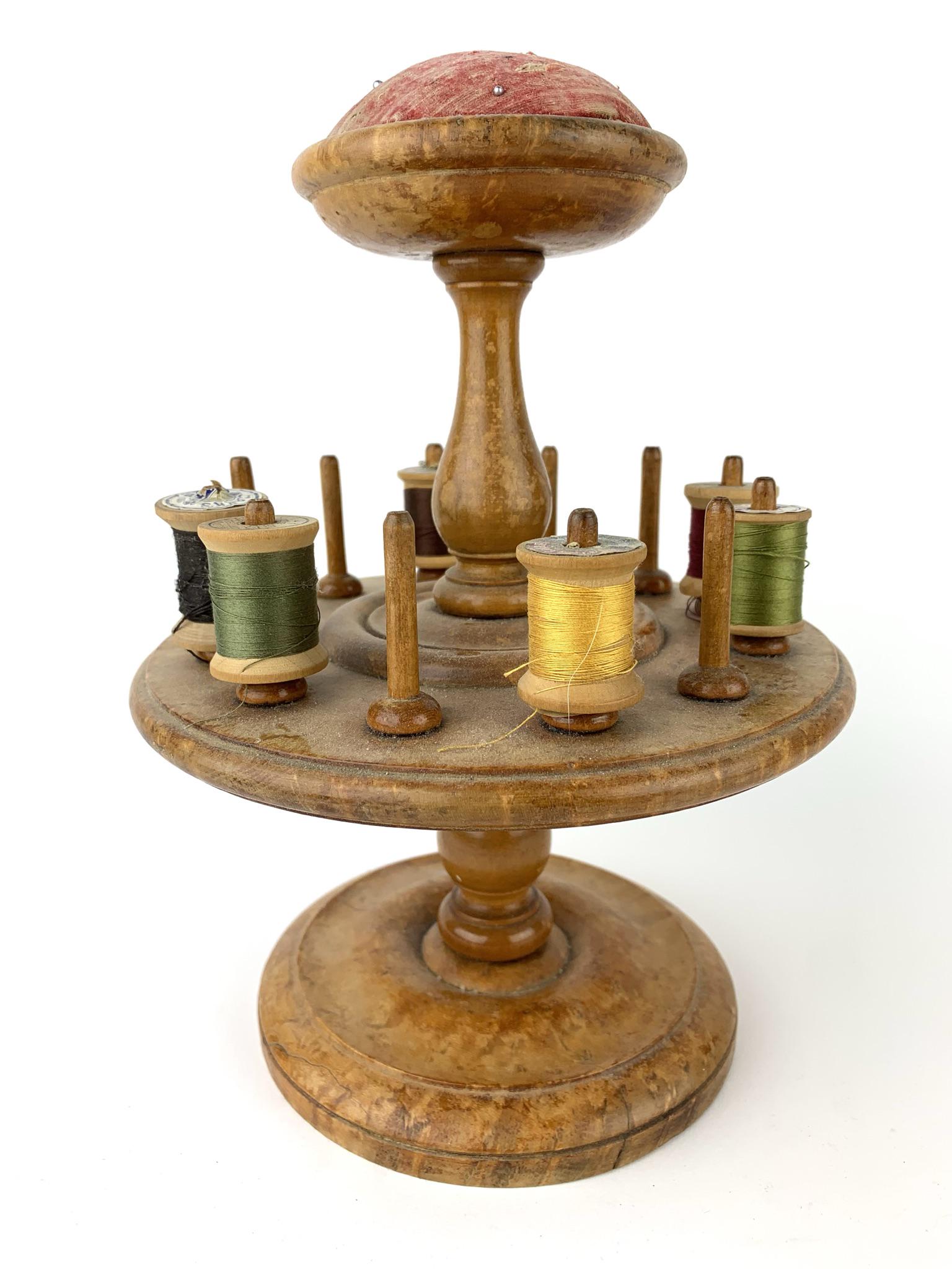 Antique Burlwood Sewing Caddy Spool Holder (1 of 7)