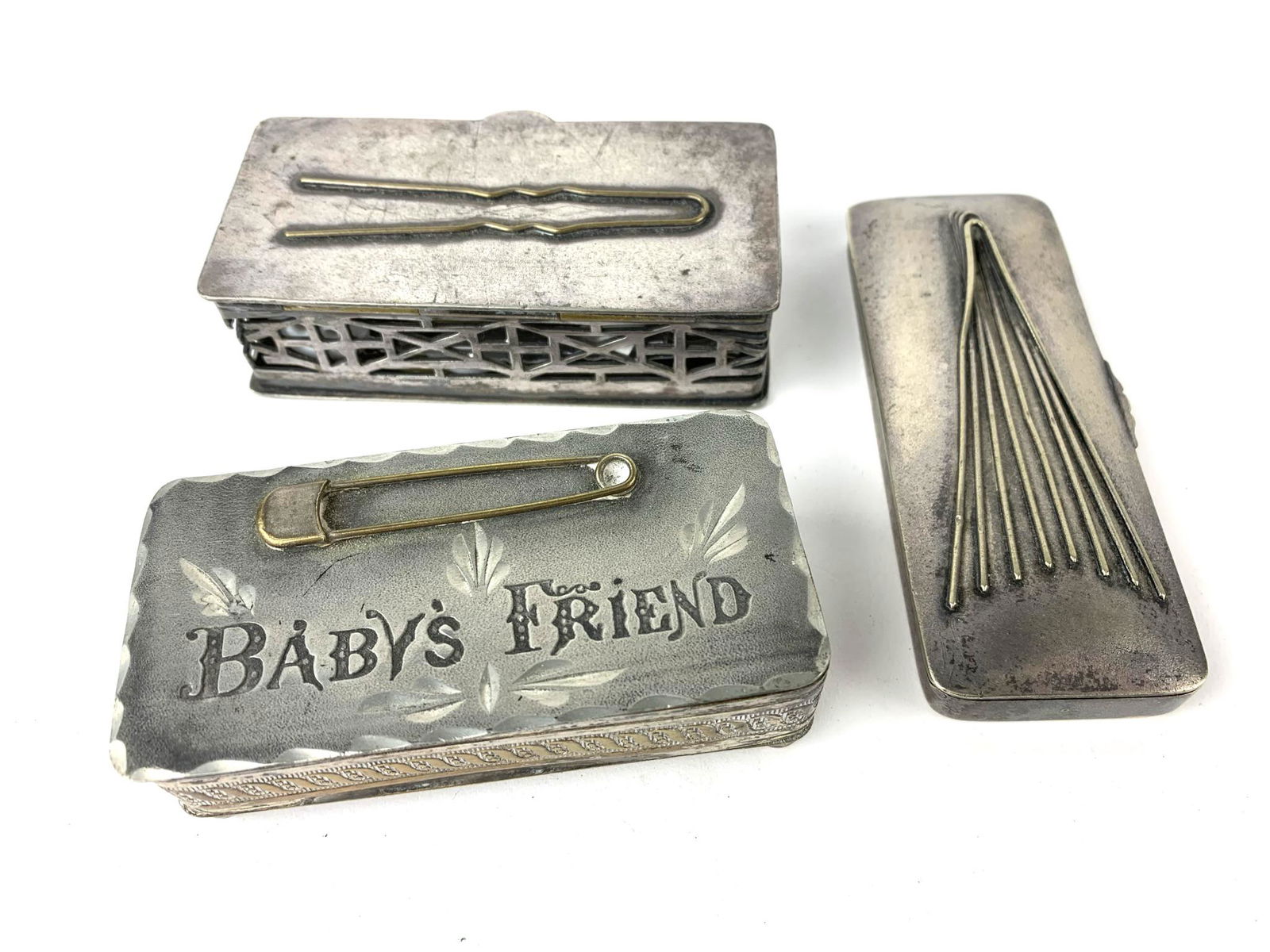 Antique Bobby Pin Hair Pin Silver Plated Boxes (1 of 10)