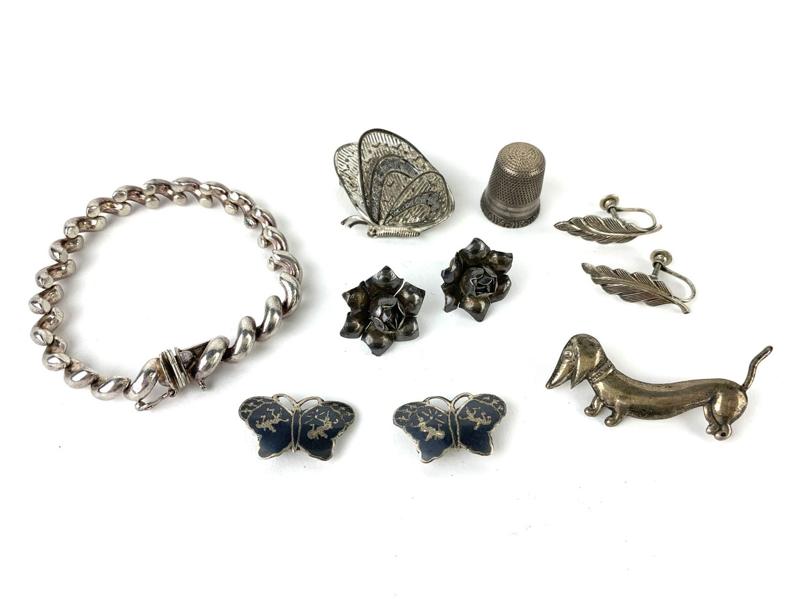 Antique Sterling Silver Jewelry & Thimble (1 of 8)