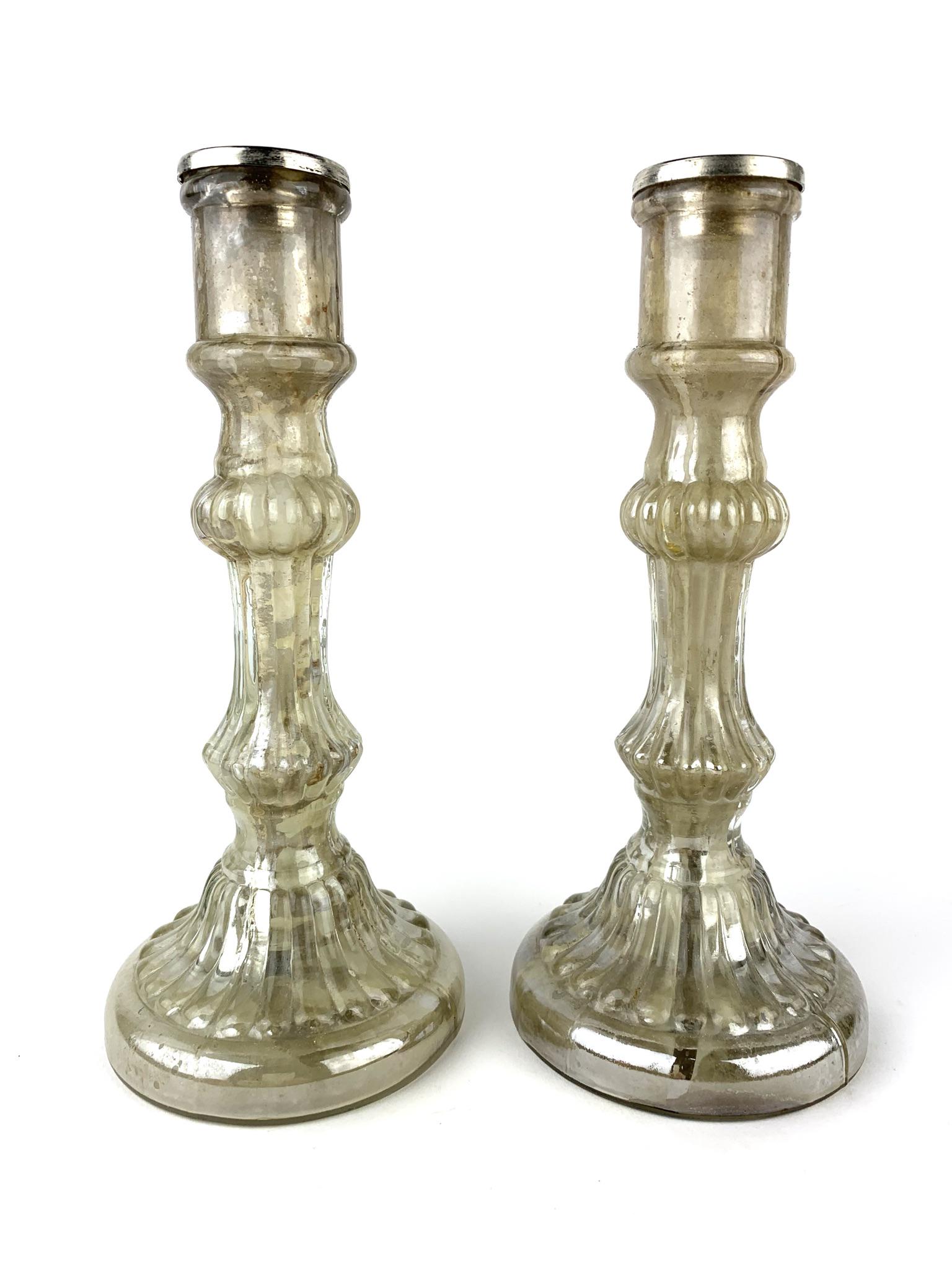 Antique American Mercury Glass Candlesticks (1 of 5)