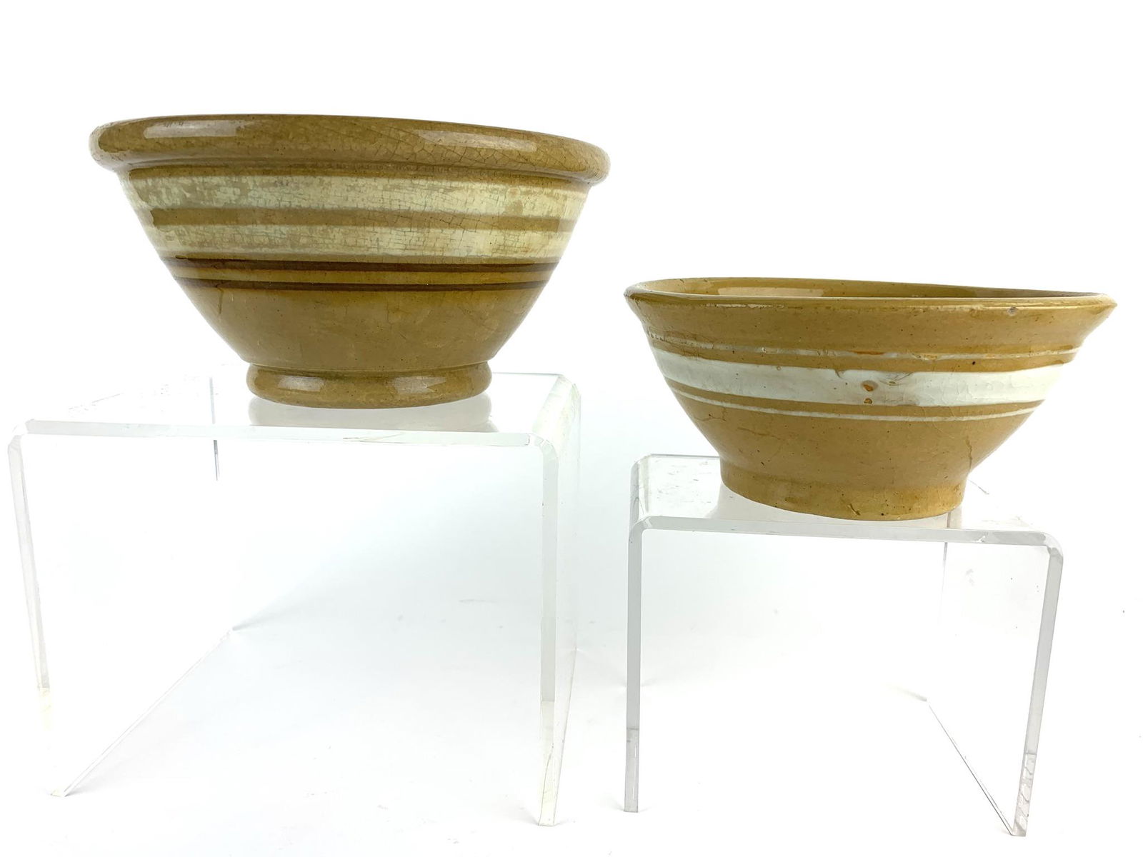 2 Yellow Ware Brown & White Stripe Mixing Bowls (1 of 8)