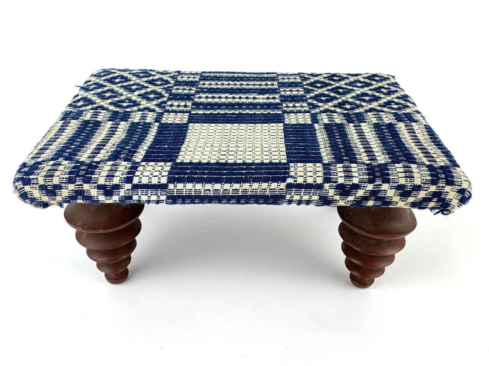Antique Jacquard Pre Civil War Spindle Foot Stool (1 of 6)